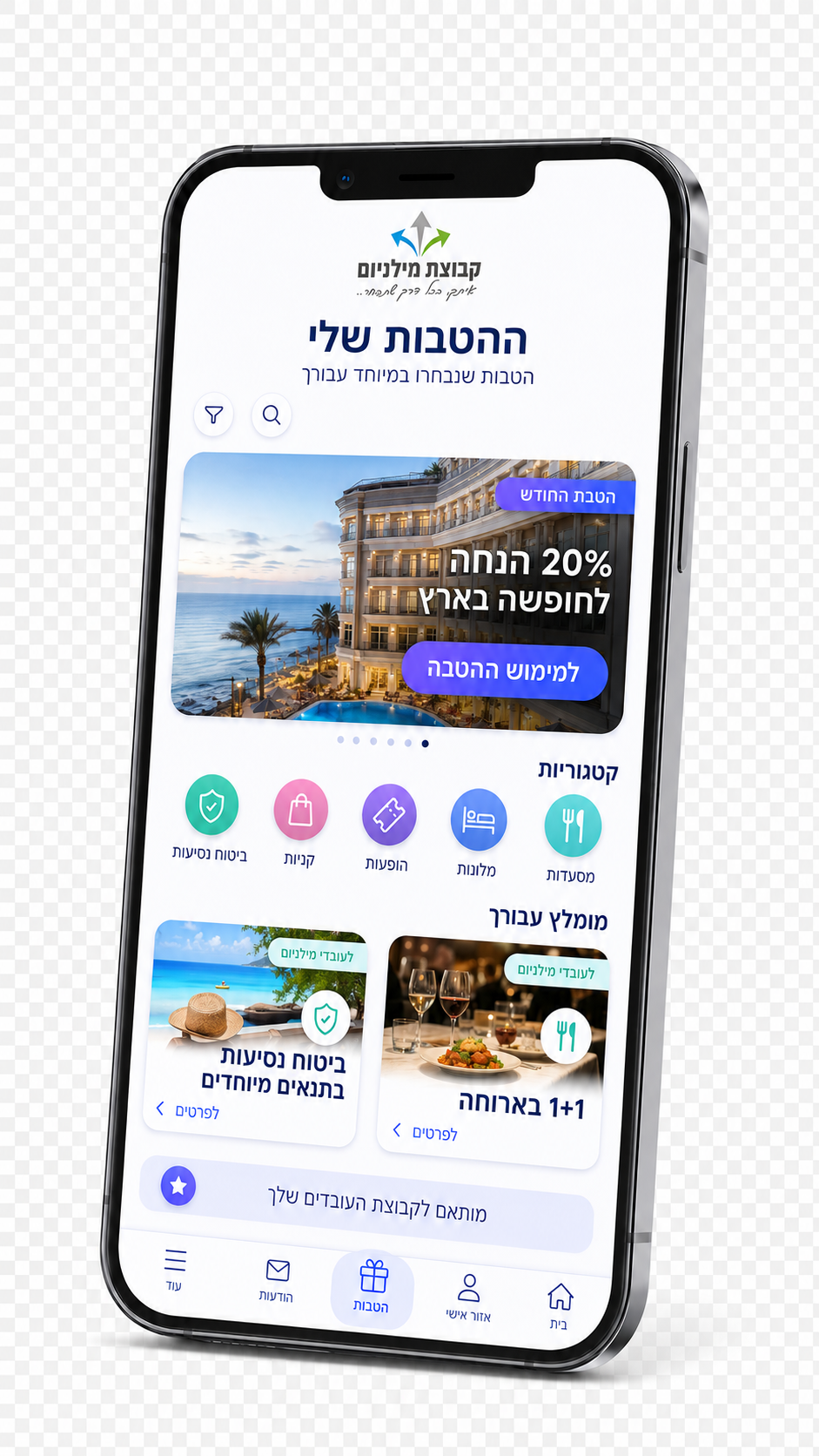 מסך הטבות לעובדים באפליקציה